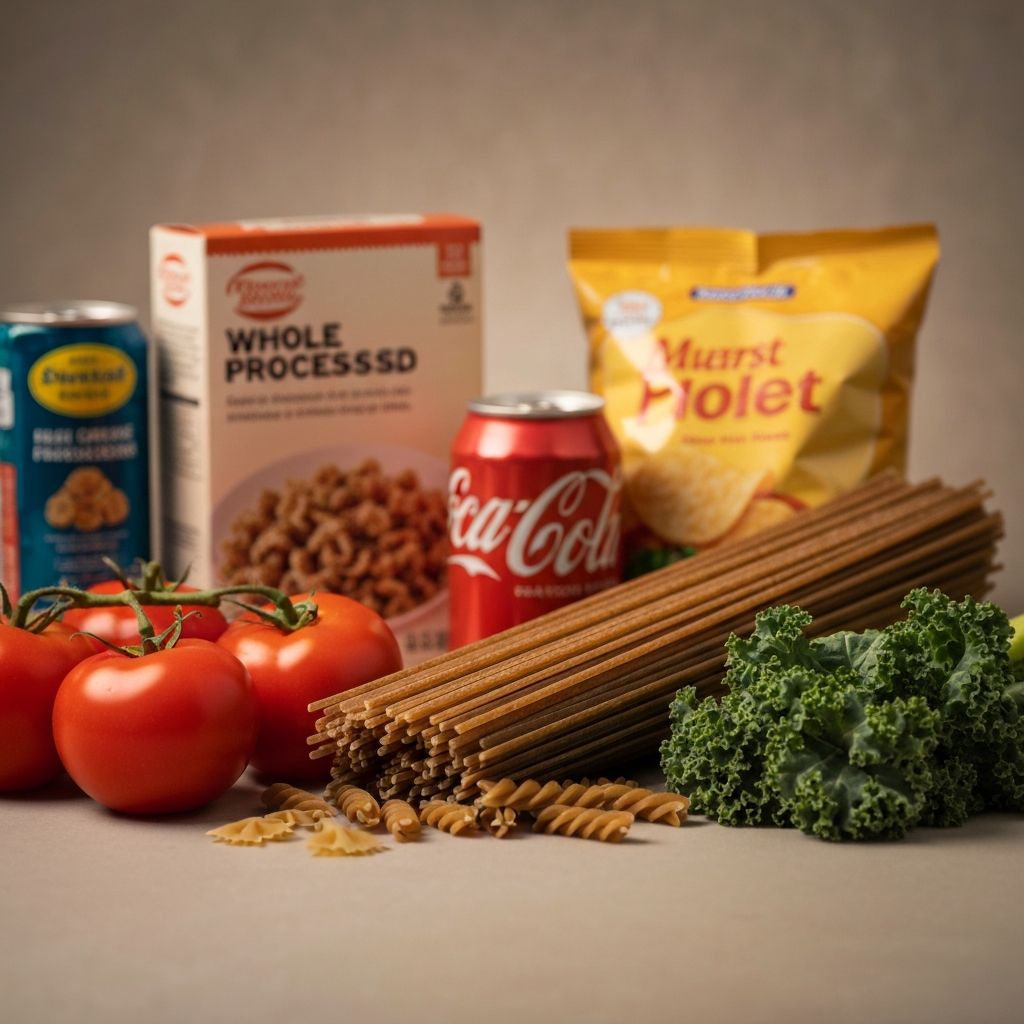 Comparison of whole and processed foods on contrasting surfaces